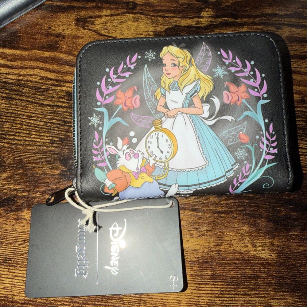 Loungefly Disney Alice In Wonderland Winter Drawing Mini Zipper Wallet NEW